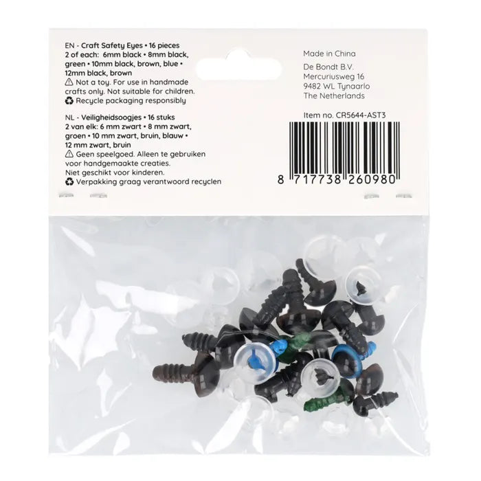 Assortiment d'yeux de sécurité 6-12 mm - lot de 16 pcs